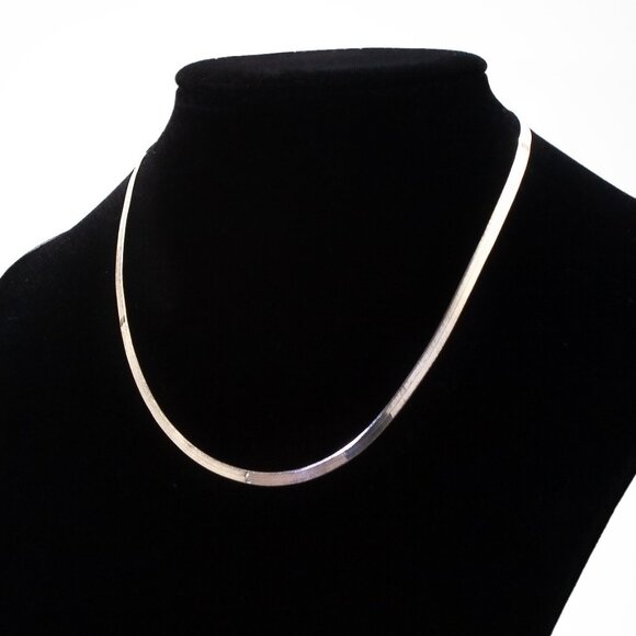 Vintage Silver Herringbone Necklace, 925 Sterling Silver Chain, Retro Fashion - Picture 1 of 10